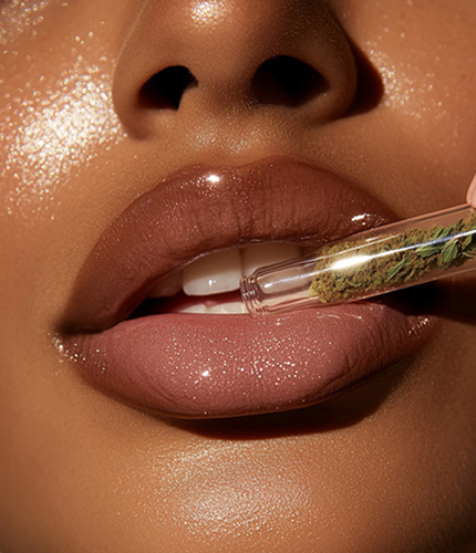 Girl holding glass tube with cannabis inside it